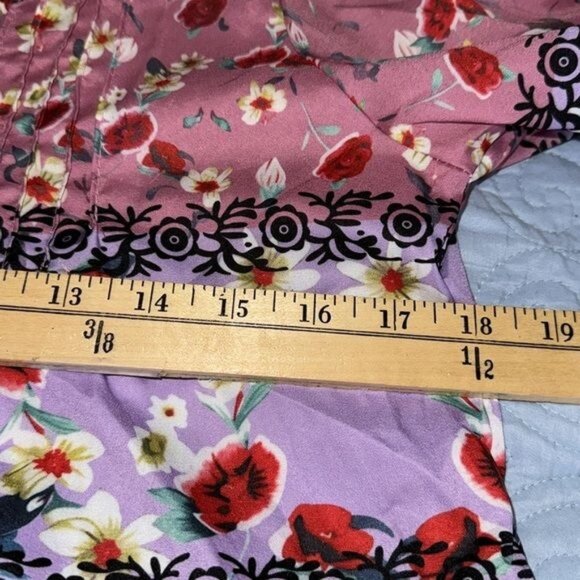 Floral Tunic Top With Buttons Long Sleeve Pink/Gray Boho Style Womens Size L - Picture 6 of 7